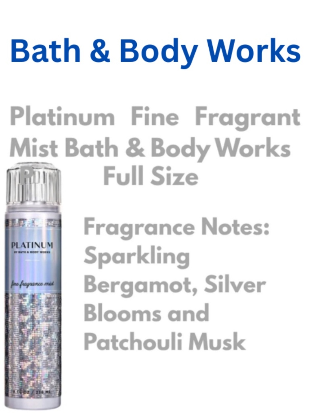 One Platinum Fine Fragrance Notes Mist - Sparkling Bergamot, Silver blooms - NWT